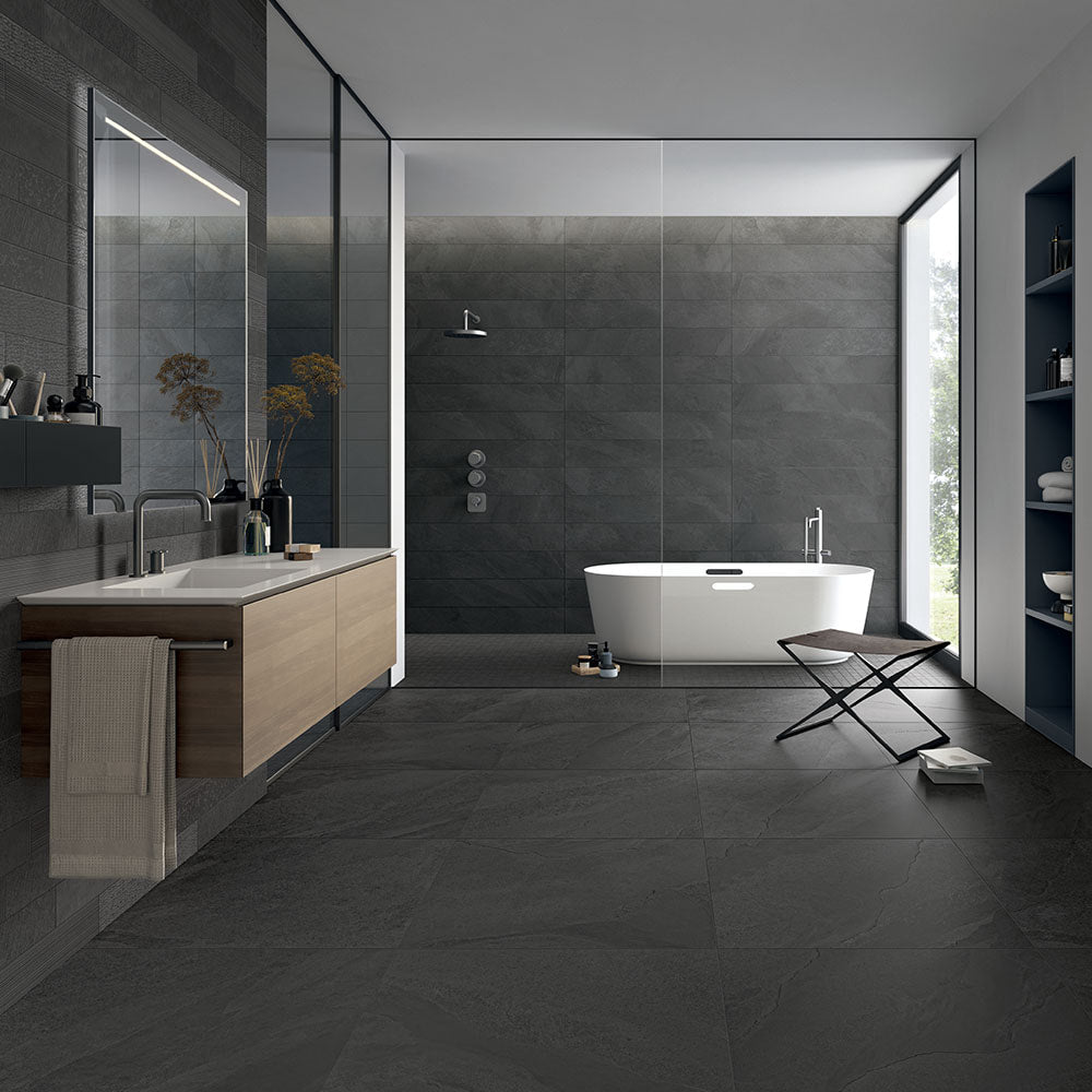 NUANCES Anthracite 24 x 48 natural porcelain wall / floor tile