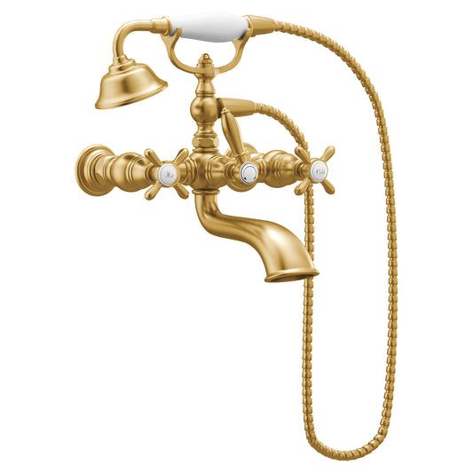 Moen WEYMOUTH® Brushed Gold wall mount or freestanding tub filler - X handle