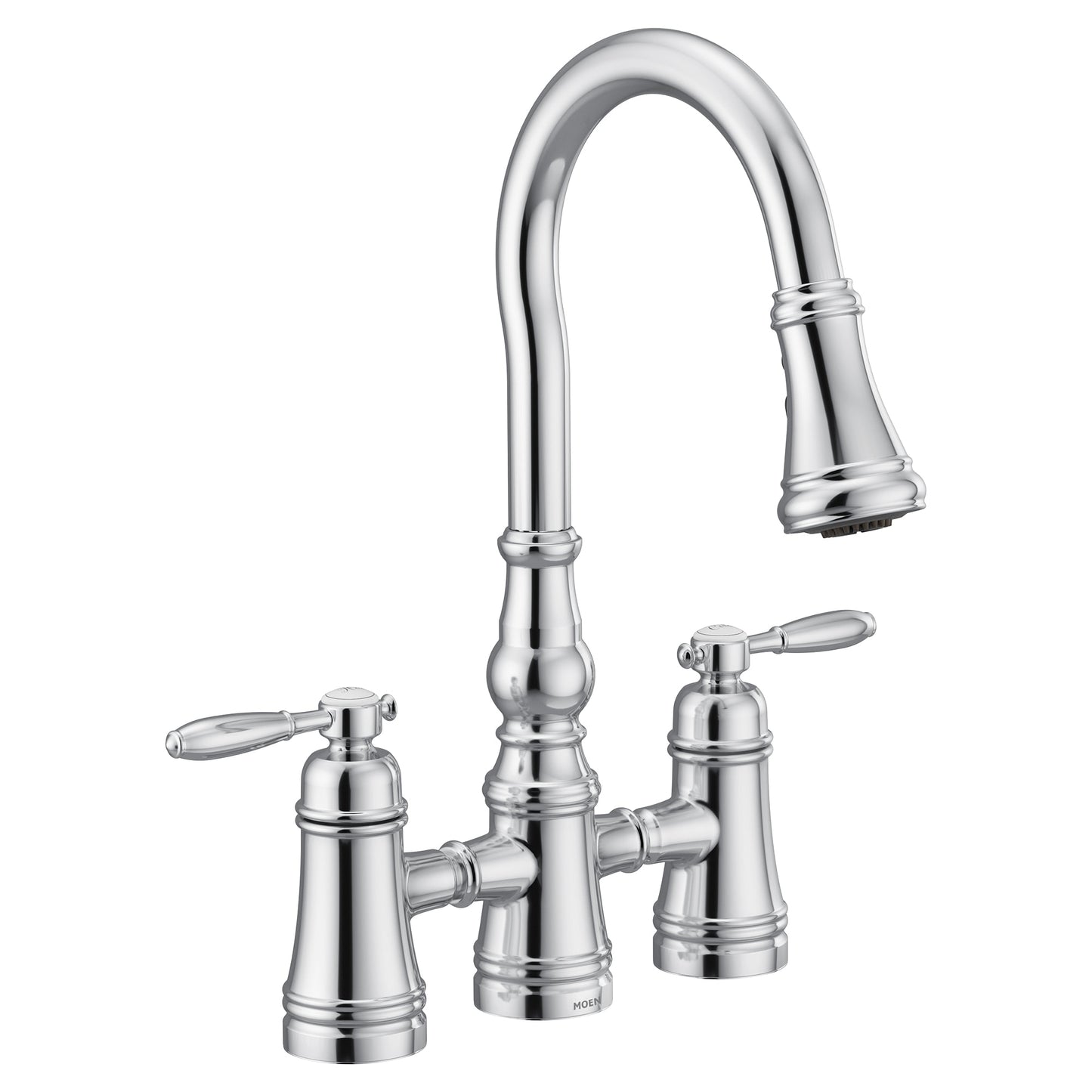 Moen WEYMOUTH Chrome two-handle bridge pulldown kitchen faucet