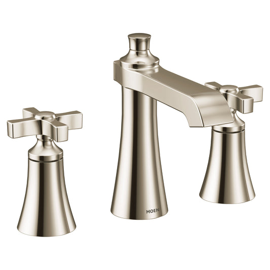 Moen TS6985NL | FLARA polished nickel widespread vanity faucet - X handle