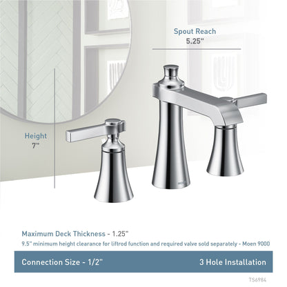 Moen TS6984NL | FLARA polished nickel widespread vanity faucet