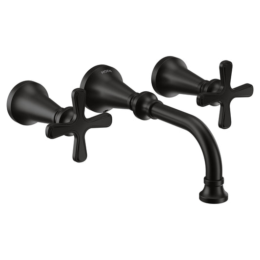 Moen COLINET Matte Black wall mount vanity faucet - X handle