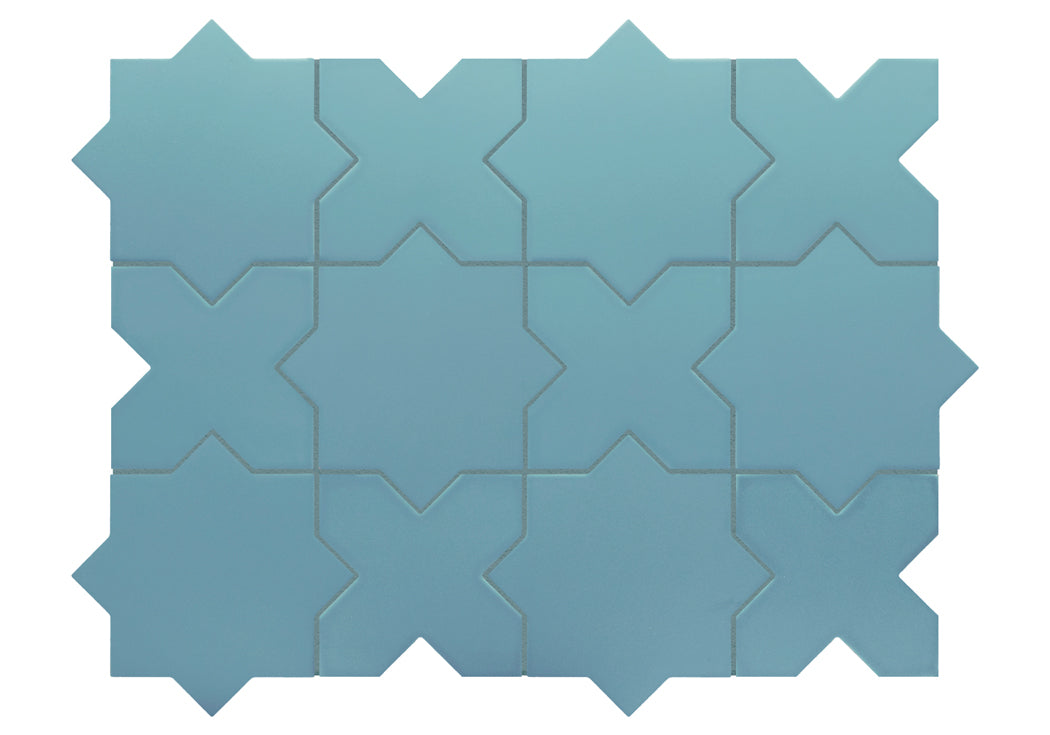 PORTO Azure 5 x 5 "cross" and / or 6.5 x 6.5 "star" porcelain matte wall / floor tile