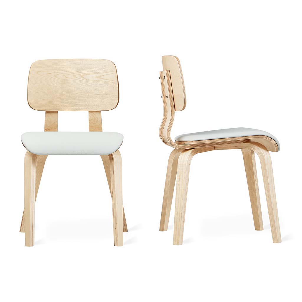 Gus* Modern CARDINAL blonde ash / white leather dining chair (set of two)