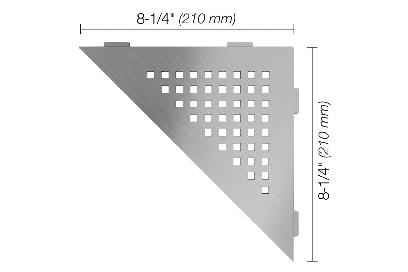 Schluter® SQUARE Brushed Stainless SHELF-E triangular shelf for tiled walls