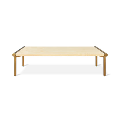 Gus* Modern MANIFOLD Blonde Ash rectangle coffee table with Brass