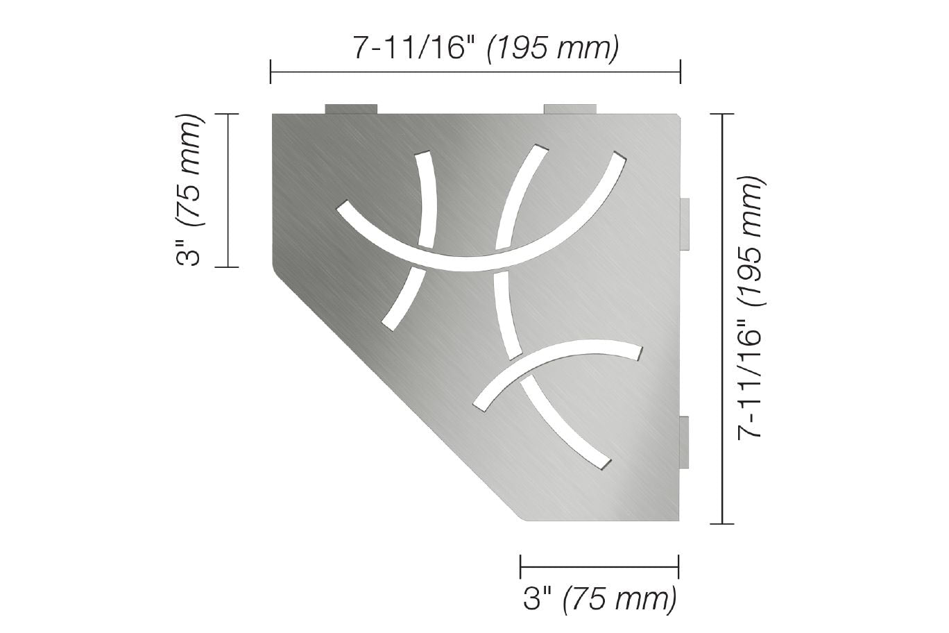 Schluter® CURVE Stainless SHELF-E pentagonal shelf for tiled walls