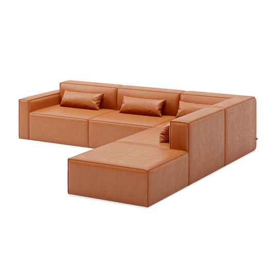 Gus* Modern MIX MODULAR 5PC Sectional | Right - Vegan Appleskin Leather Cognac