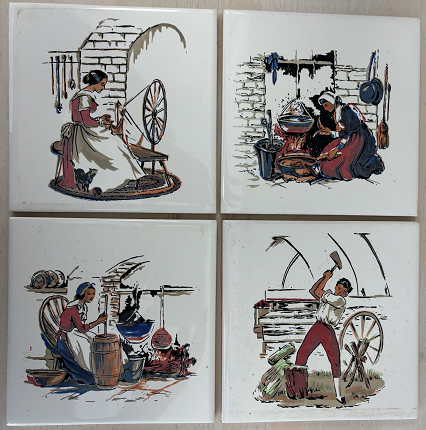 VINTAGE 8 x 8 hand painted wall tile - set of four