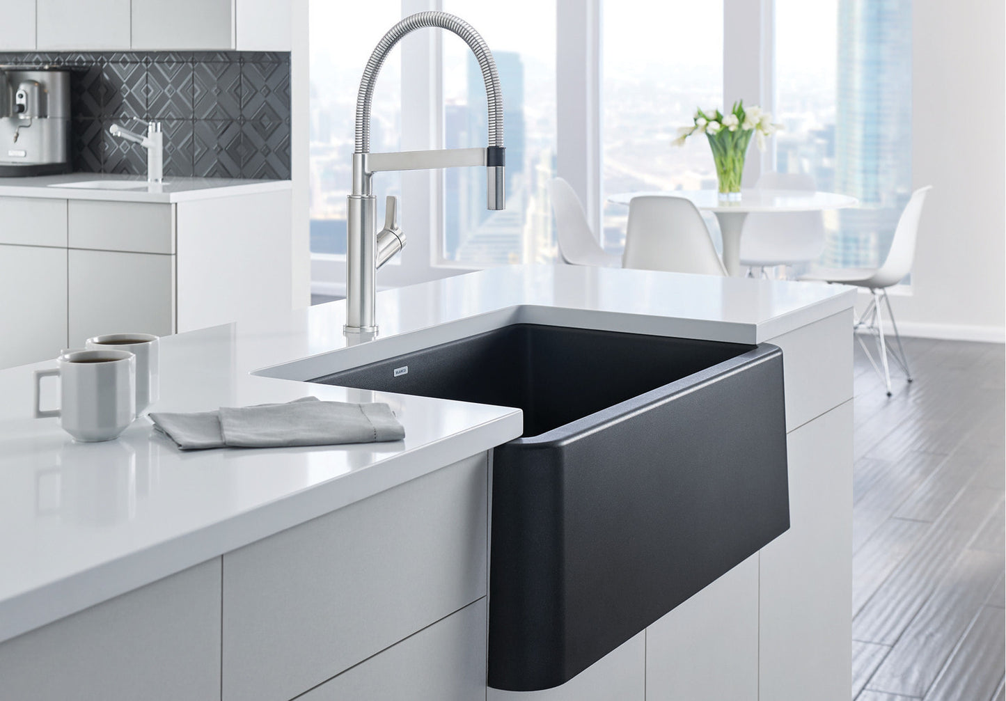 Blanco IKON 33 Truffle Silgranit super single farmhouse kitchen sink