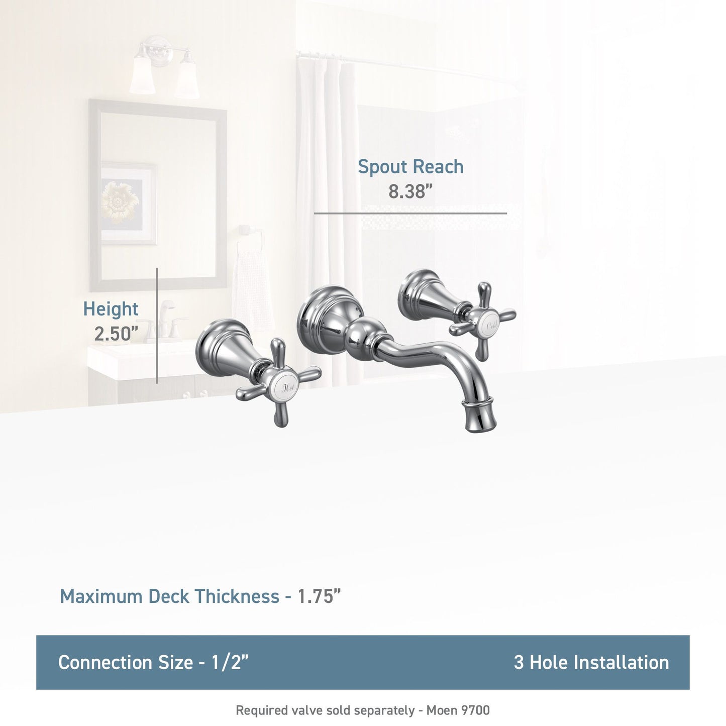 Moen TS42112 | chrome WEYMOUTH wall mount vanity faucet