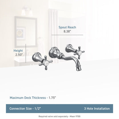 Moen TS42112 | chrome WEYMOUTH wall mount vanity faucet