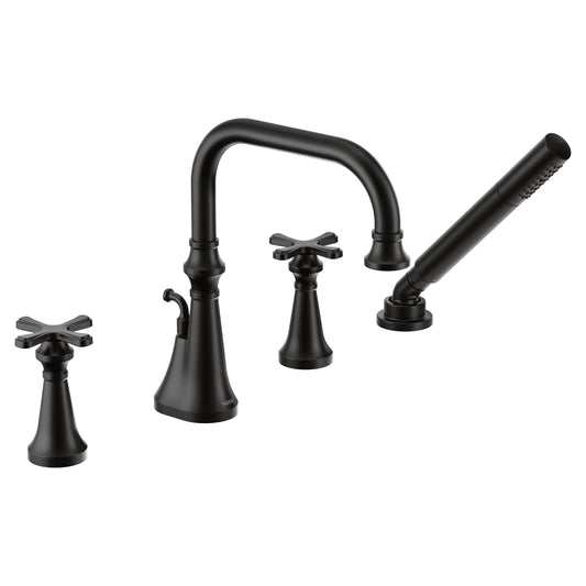 Moen COLINET™ Matte Black deck mount tub filler with hand shower - X-handle