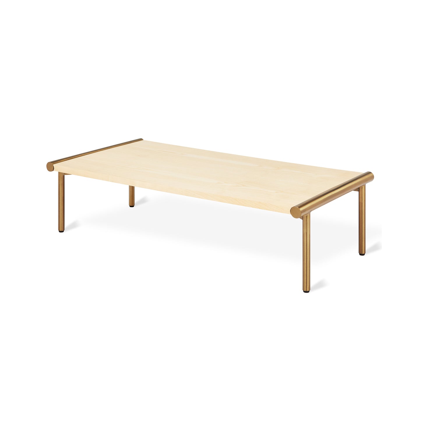 Gus* Modern MANIFOLD Blonde Ash rectangle coffee table with Brass