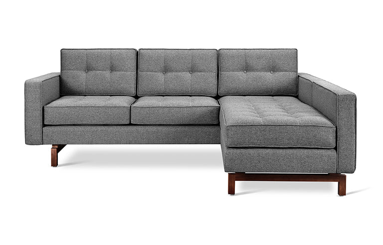 Gus* Modern JANE 2 Parliament Stone loft bi-sectional sofa with Walnut base