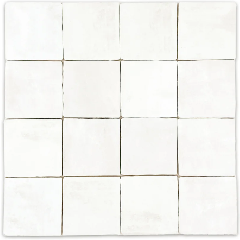 HEARTH White 4 x 4 zellige style matte ceramic wall tile