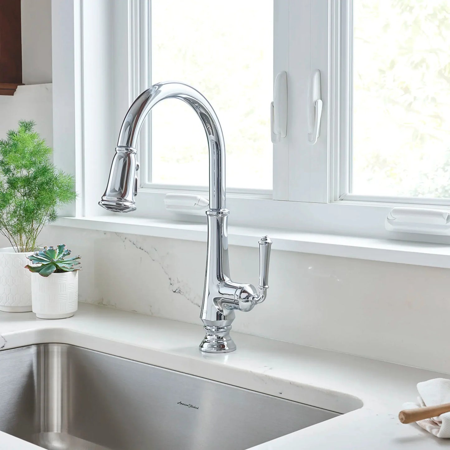 American Standard DELANCEY Brushed Cool Sunrise pull-down kitchen faucet