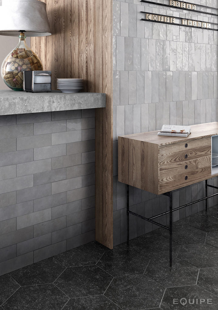 ARTISAN Graphite 2.5 x 8 glossy zellige style wall tile