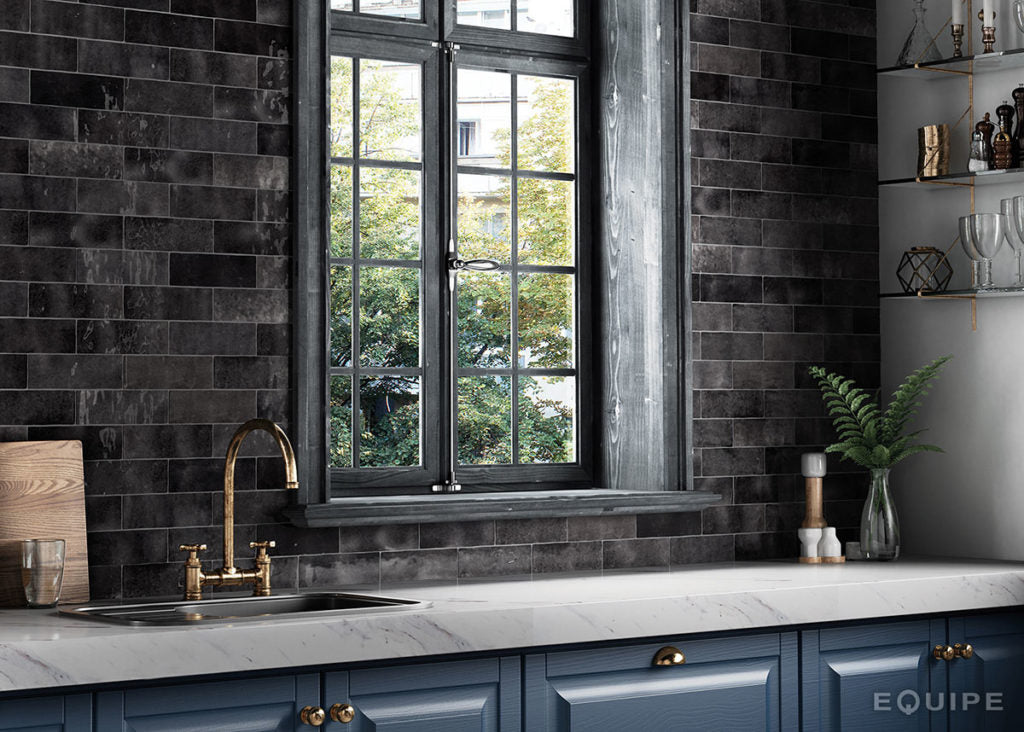 ARTISAN Graphite 2.5 x 8 glossy zellige style wall tile