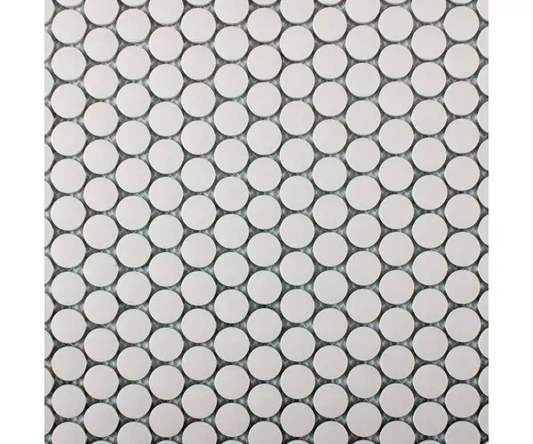 PENNY ROUND 3/4-inch White textured matte porcelain mosaic wall / floor tile