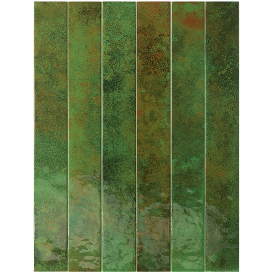 BALI Green 2 x 16 glossy wall tile