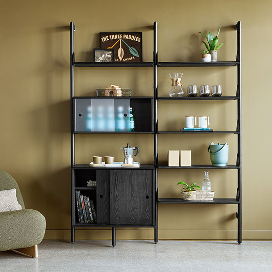 Gus* Modern BRANCH-2 Black / Blonde Ash with Black multi storage unit with shelves