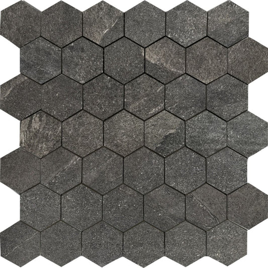 ASHIMA Black 2-inch hexagon mosaic matte wall / floor tile