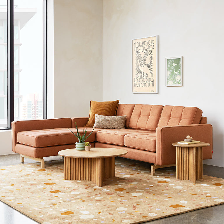 Gus* Modern JANE 2 Merino Mocha loft bi-sectional with Walnut base
