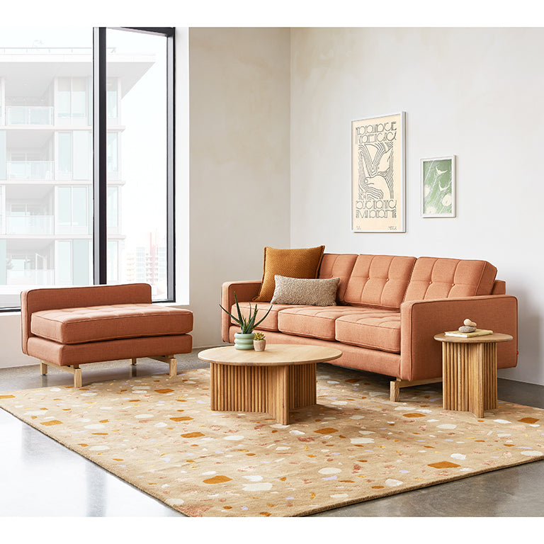 Gus* Modern JANE 2 Merino Mocha loft bi-sectional with Walnut base