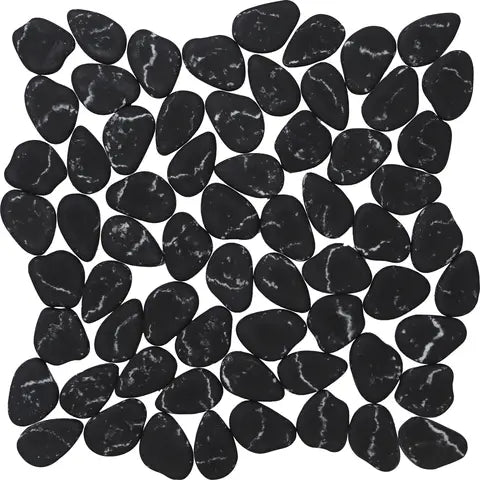 MARBLE PEBBLES Marquina mosaic pebble floor / wall tile
