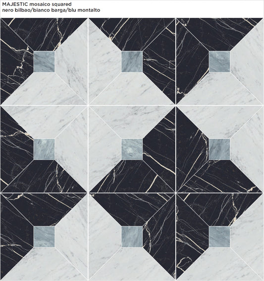 MAJESTIC Nero Bianco Blue mosaic marble style matte wall / floor tile