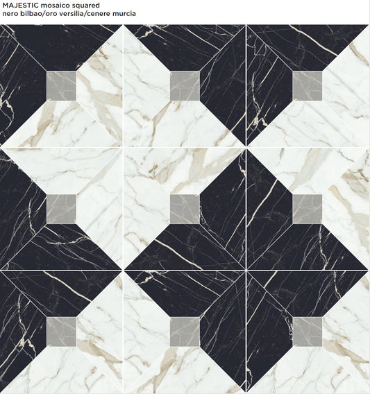 MAJESTIC Nero Oro Cenere mosaic marble style matte wall / floor tile