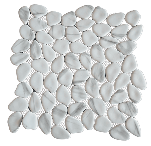 PEBBLES White mosaic pebble floor / wall tile