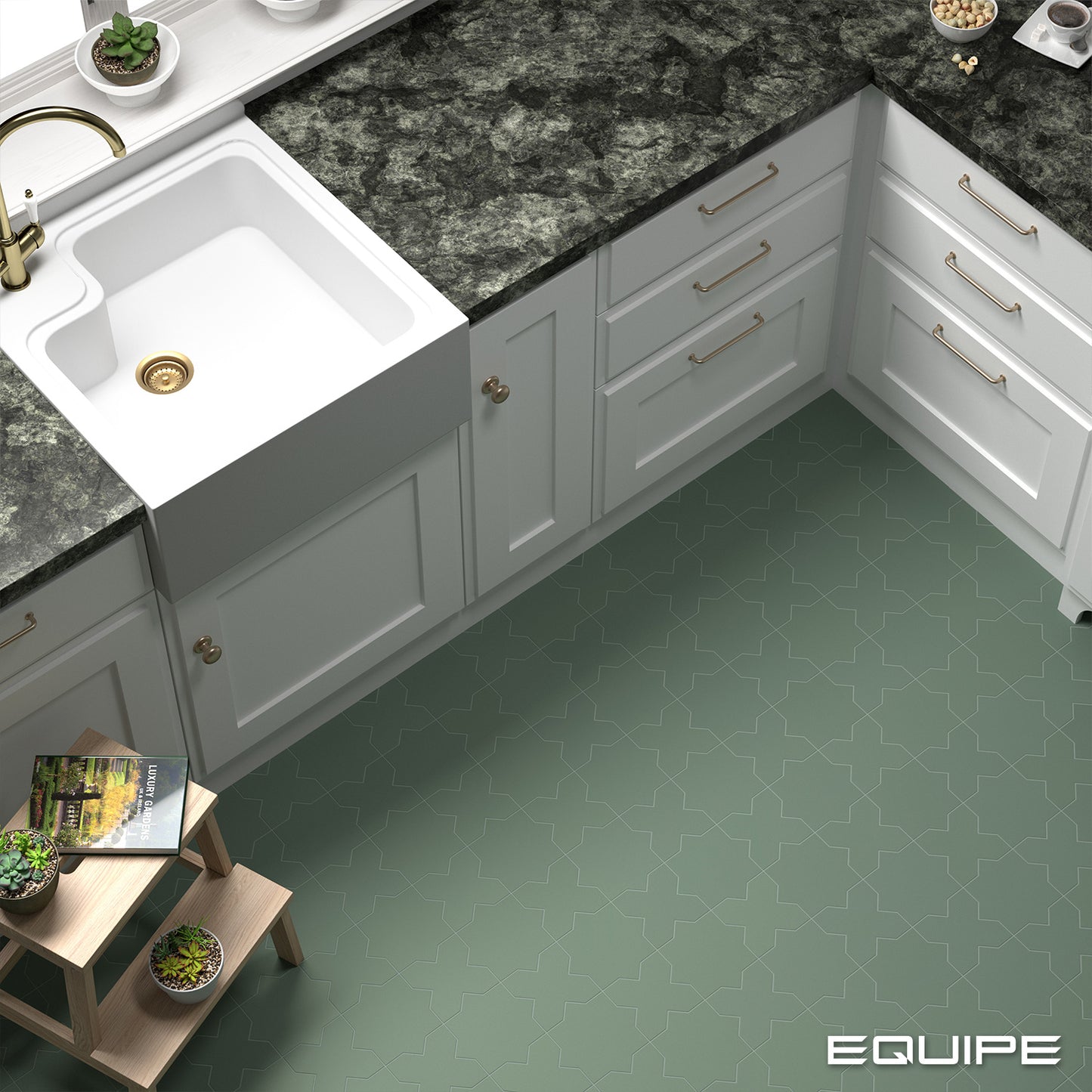 PORTO Pickle Green 5 x 5 "cross" and / or 6.5 x 6.5 "star" porcelain matte wall / floor tile