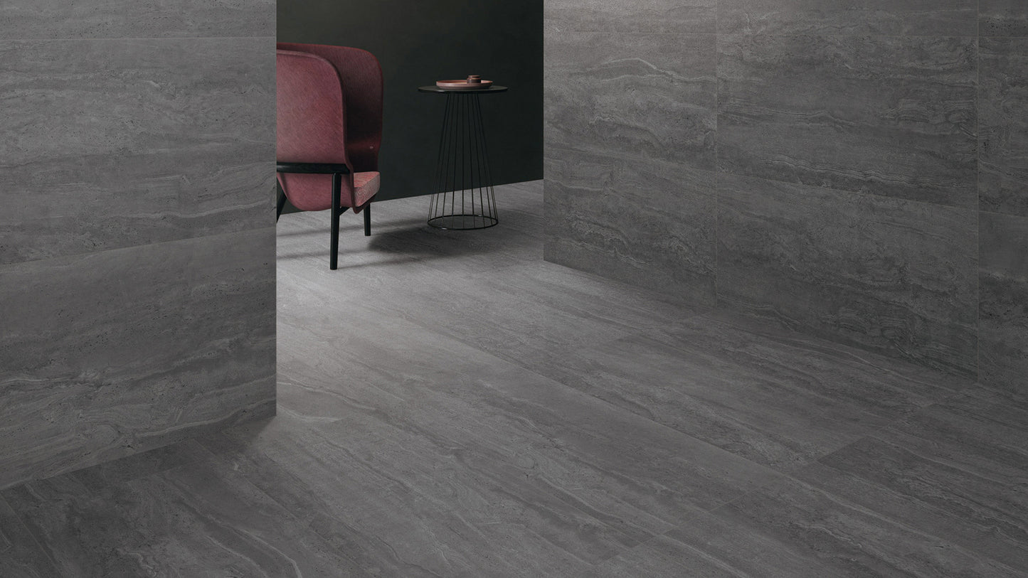 ROMA TRAVERTINE Dark Grey 24 x 24 stone effect matte wall / floor tile