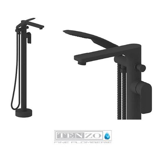 Tenzo Delano matte black floor mount tub filler