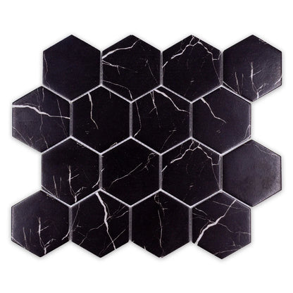 VENETTA Marquina hexagon 3 x 3 mosaic marble style wall / floor tile