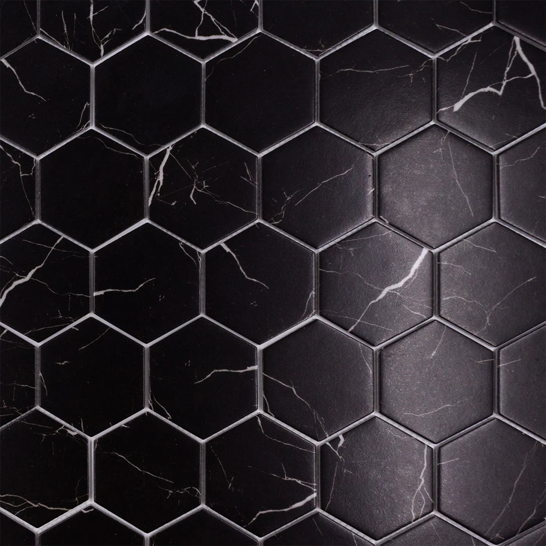 VENETTA Marquina hexagon 3 x 3 mosaic marble style wall / floor tile