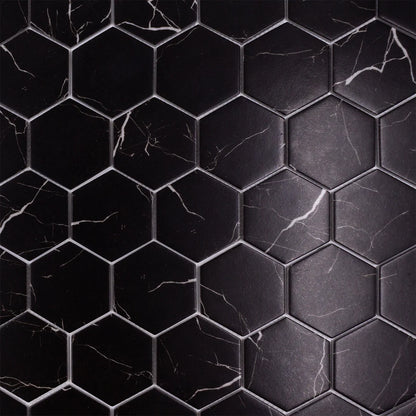 VENETTA Marquina hexagon 3 x 3 mosaic marble style wall / floor tile