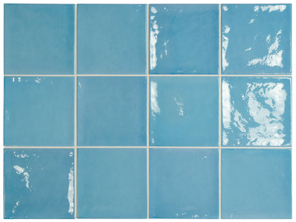 VILLAGE Azure Blue 5 x 5 zellige style glossy wall tile