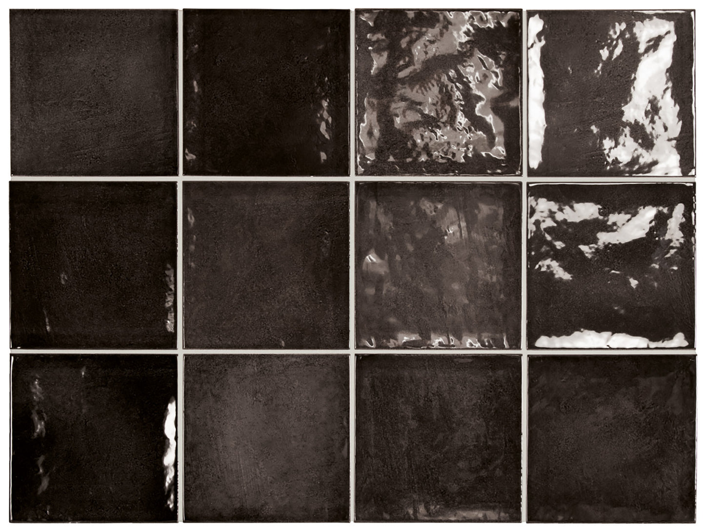 VILLAGE Black 5 x 5 zellige style glossy wall tile