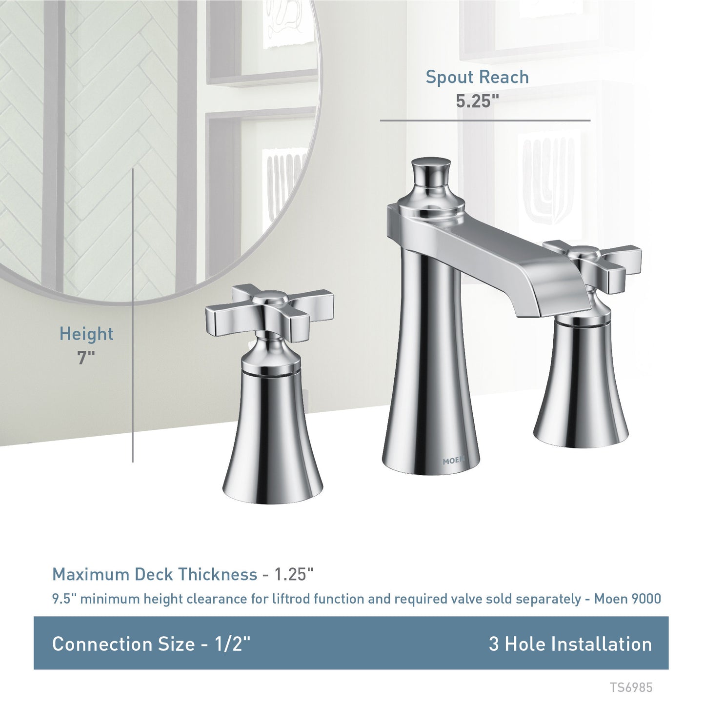 Moen TS6985NL | FLARA polished nickel widespread vanity faucet - X handle