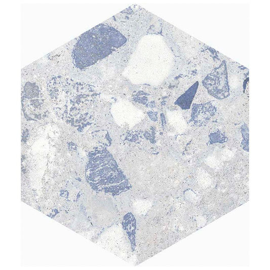 RECYCLE River Blue 8 x 10 hexagon terrazzo style tile