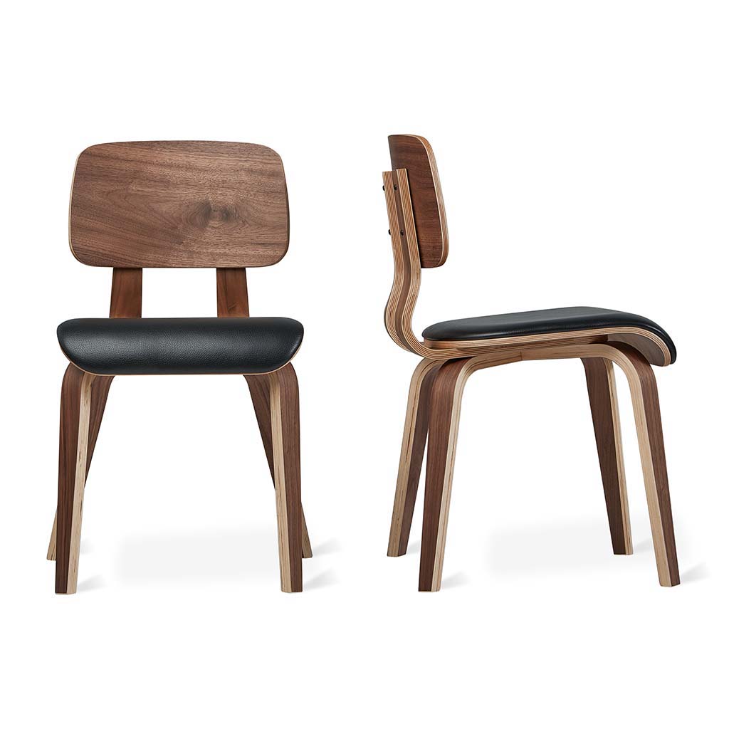 Gus* Modern CARDINAL walnut / black leather dining chair (set of two)