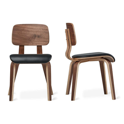 Gus* Modern CARDINAL walnut / black leather dining chair (set of two)