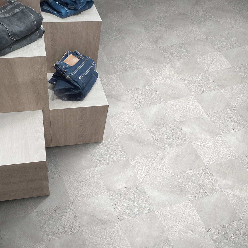 RECYCLE Concrete 8 x 8 terrazzo style porcelain matte wall / floor tile