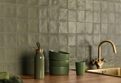 HEARTH Olive Green 4 x 4 zellige style matte ceramic wall tile