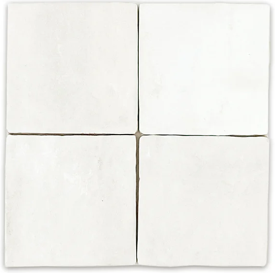 HEARTH White 4 x 4 zellige style matte ceramic wall tile