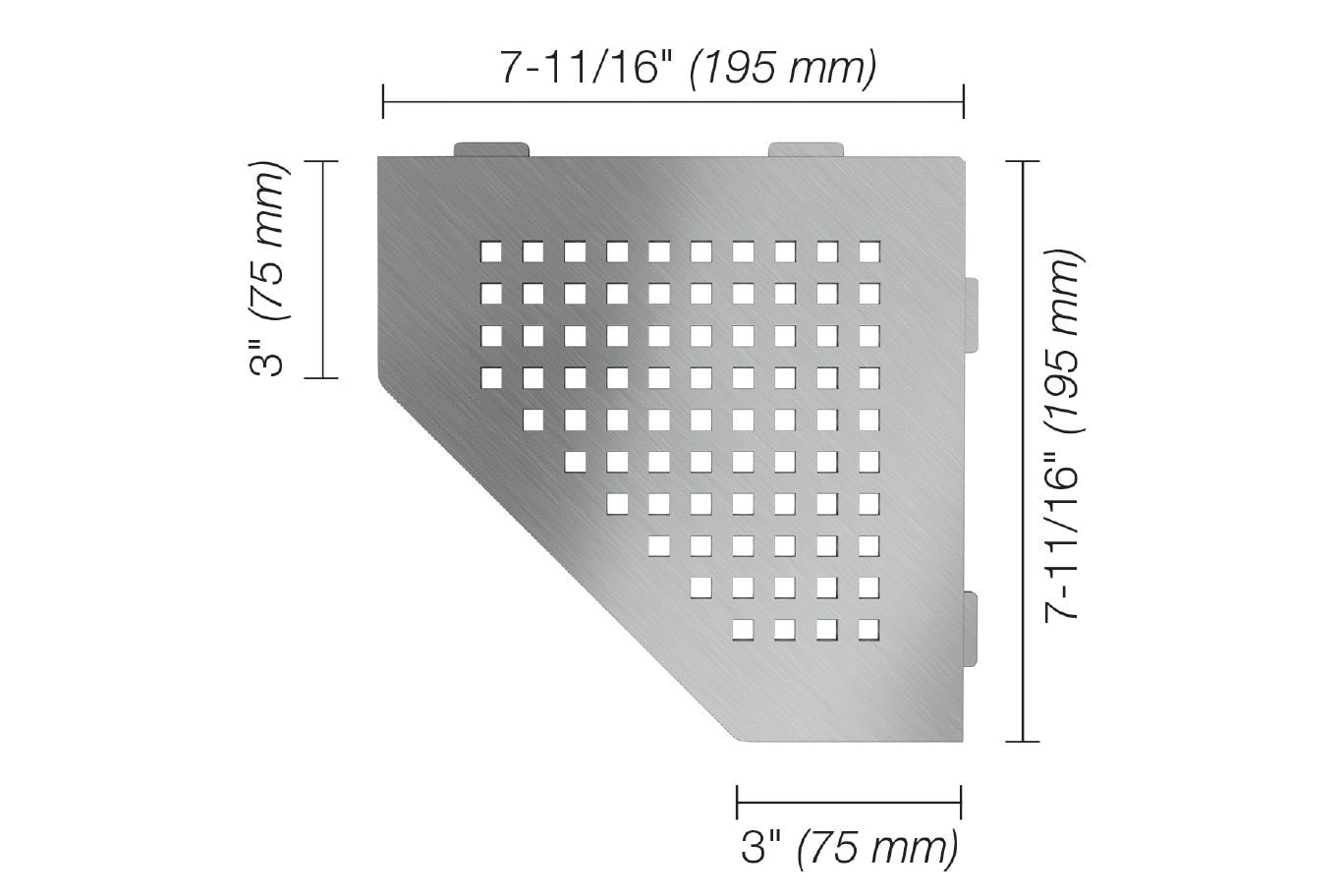 Schluter SES2D3EB | stainless Square pentagonal shower shelf