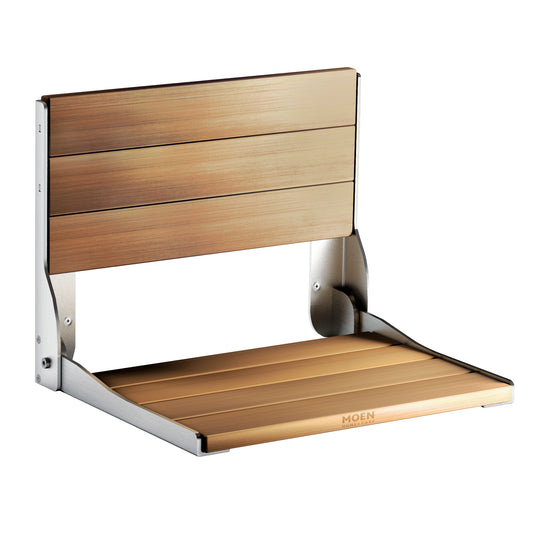 MOEN® Stainless / Teak fold-down shower seat